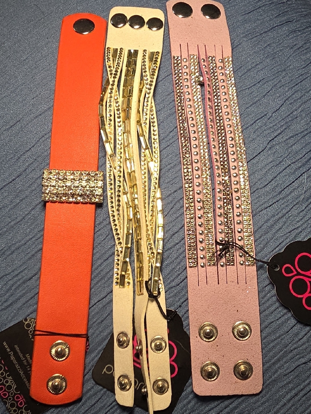 Women’s Pink White & Orange Rhinestone Snap Cuff Bracelet